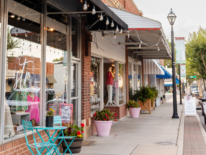 a street with colorful buildings in York, South Carolina